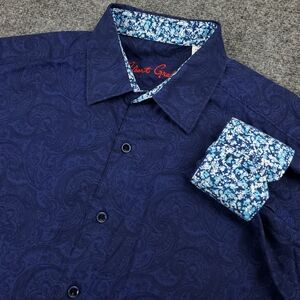 Robert Graham Paisley Shirt Mens Medium Classic Fit Floral Flip Cuff Dark Blue